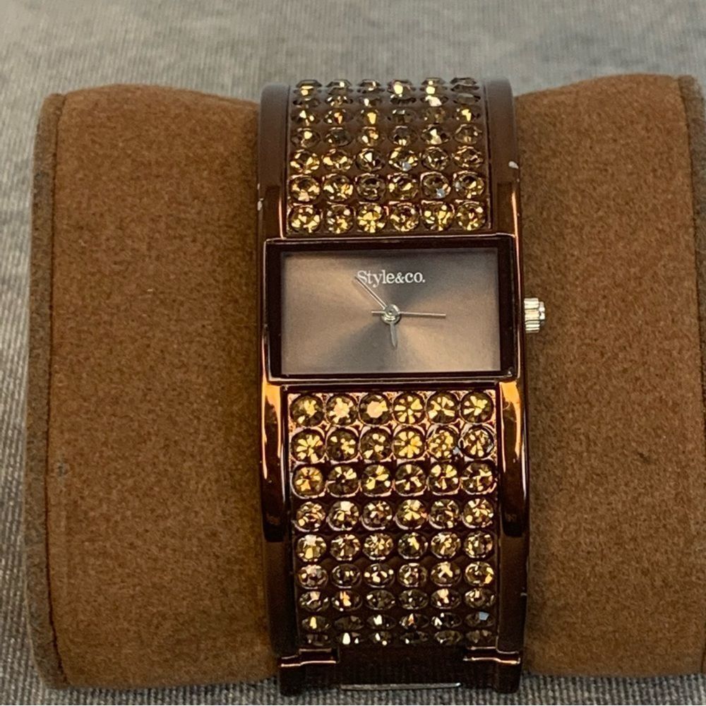 Style & Co. Bronze gold Tone Crystal rhinestone embellished bangle watch 🇨🇦